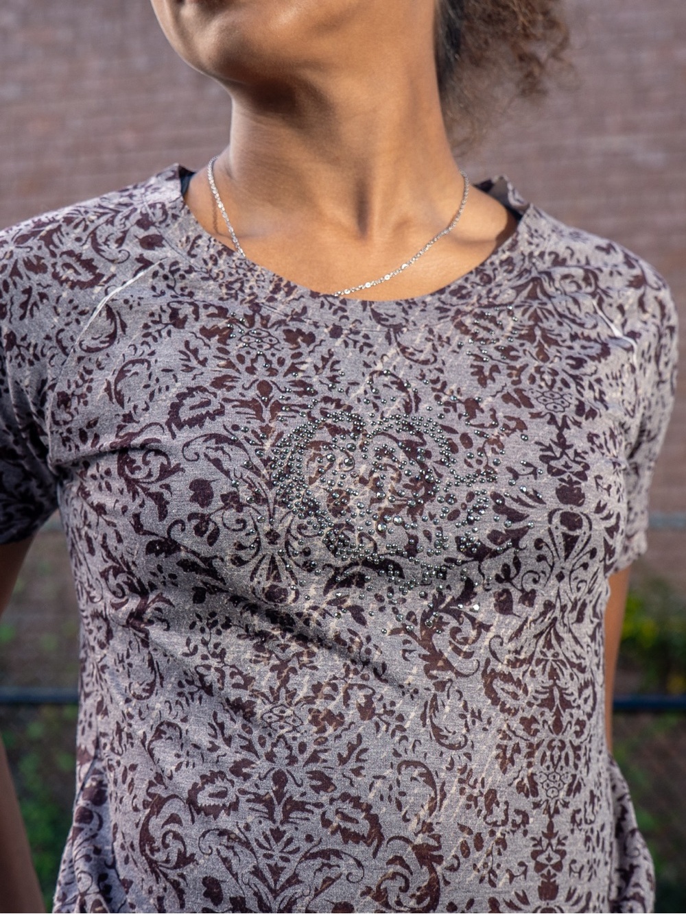 Traditions Short Sleeve Tee in Neutral Brown Damask